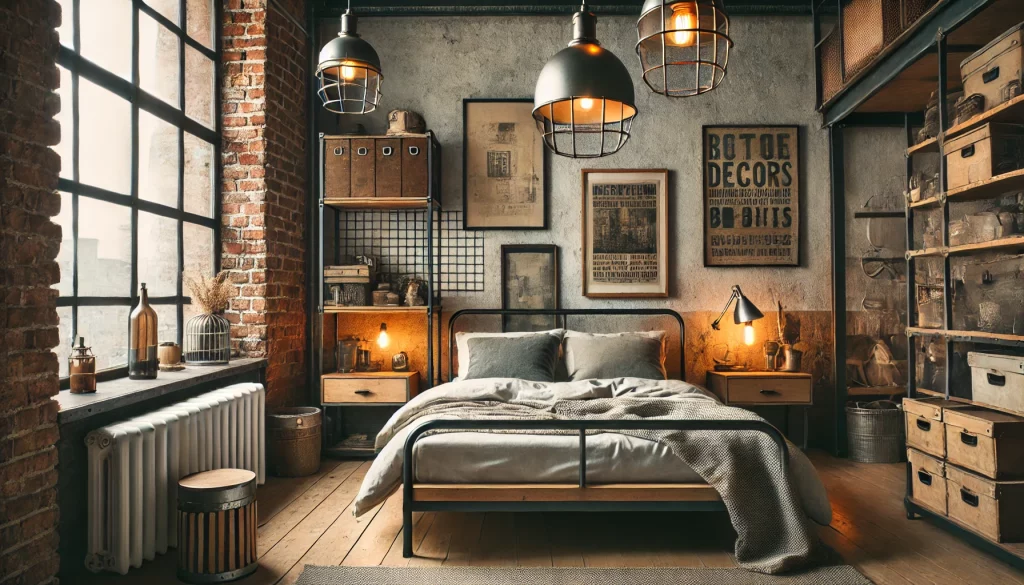 A Cozy Bedroom With Industrial Decor