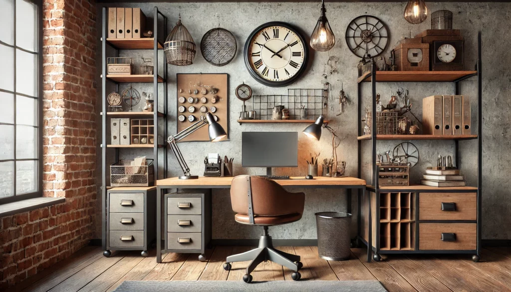 A Stylish Home Office With Industrial Decor