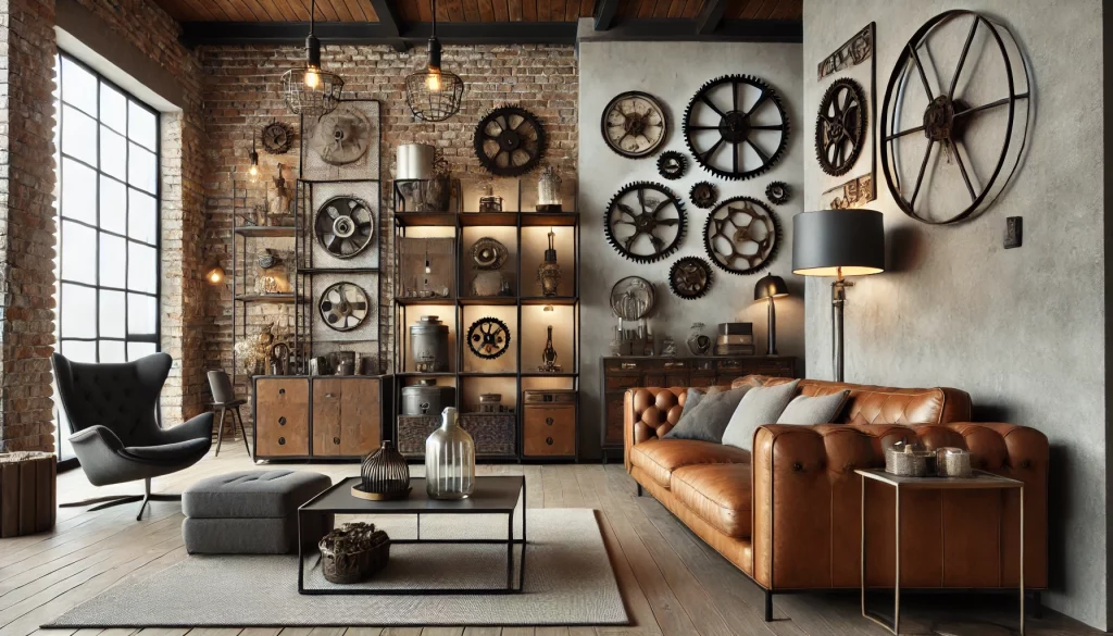 A Living Room Featuring Elegant Industrial Decor Accessories