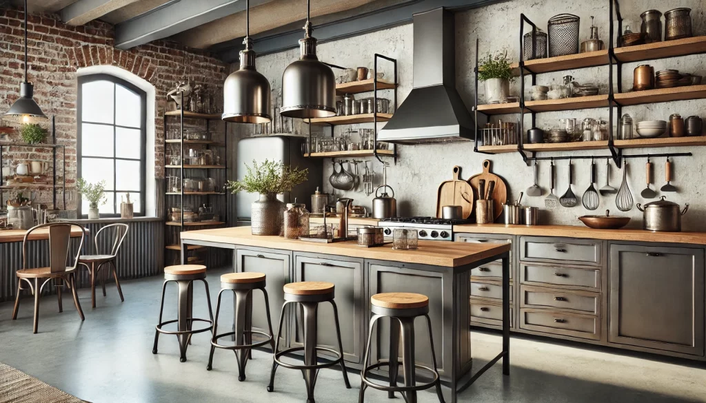 A Modern Kitchen Featuring Elegant Industrial Decor Accessories