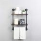 Decorative Industrial Pipe Shelf With Rustic Wood Retro Black 2T 2