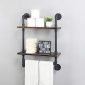 Decorative Industrial Pipe Shelf With Rustic Wood Retro Black 2T 3