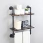 Decorative Industrial Pipe Shelf With Rustic Wood Retro Black 2T