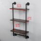 Decorative Industrial Pipe Shelf With Rustic Wood Retro Black 3T 1