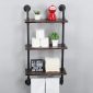 Decorative Industrial Pipe Shelf With Rustic Wood Retro Black 3T 2