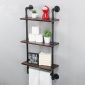 Decorative Industrial Pipe Shelf With Rustic Wood Retro Black 3T 3