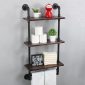 Decorative Industrial Pipe Shelf With Rustic Wood Retro Black 3T