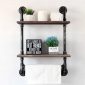 Decorative Industrial Pipe Shelf With Rustic Wood Retro Grey 2T 2