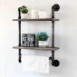 Decorative Industrial Pipe Shelf With Rustic Wood Retro Grey 2T 3