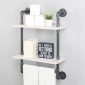 Decorative Industrial Pipe Shelf With Rustic Wood Retro White 2T 3