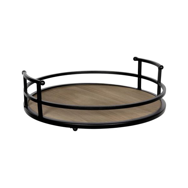 Elegant Metal And Wood Round Tray