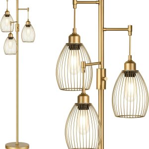 Elegant Teardrop Cage Head Dimmable Industrial Floor Lamp