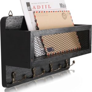 Entryway Mail And Key Holder Rack Black