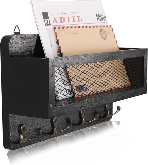 Entryway Mail And Key Holder Rack Black