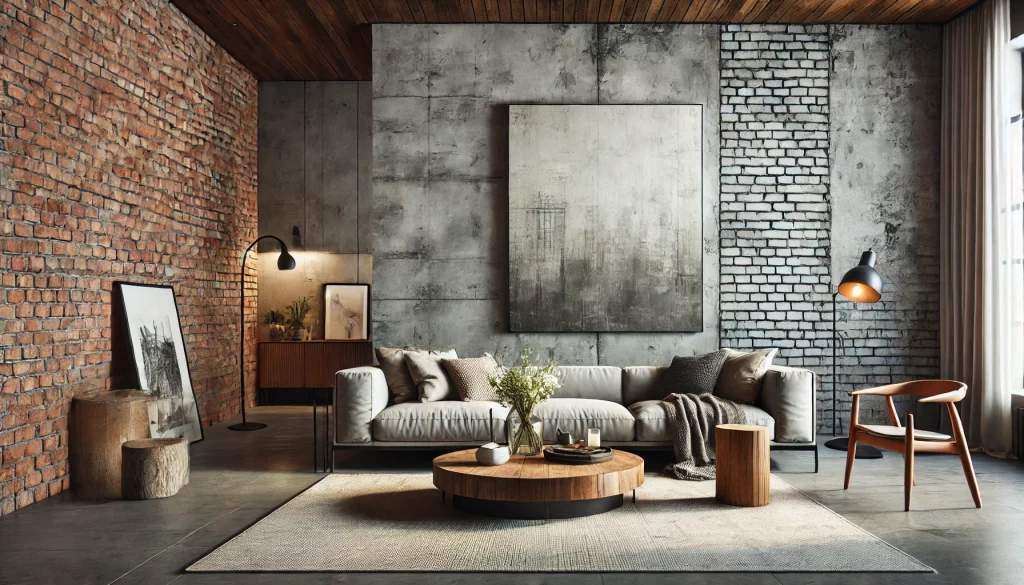 Living Room With Brick and Concrete - 02