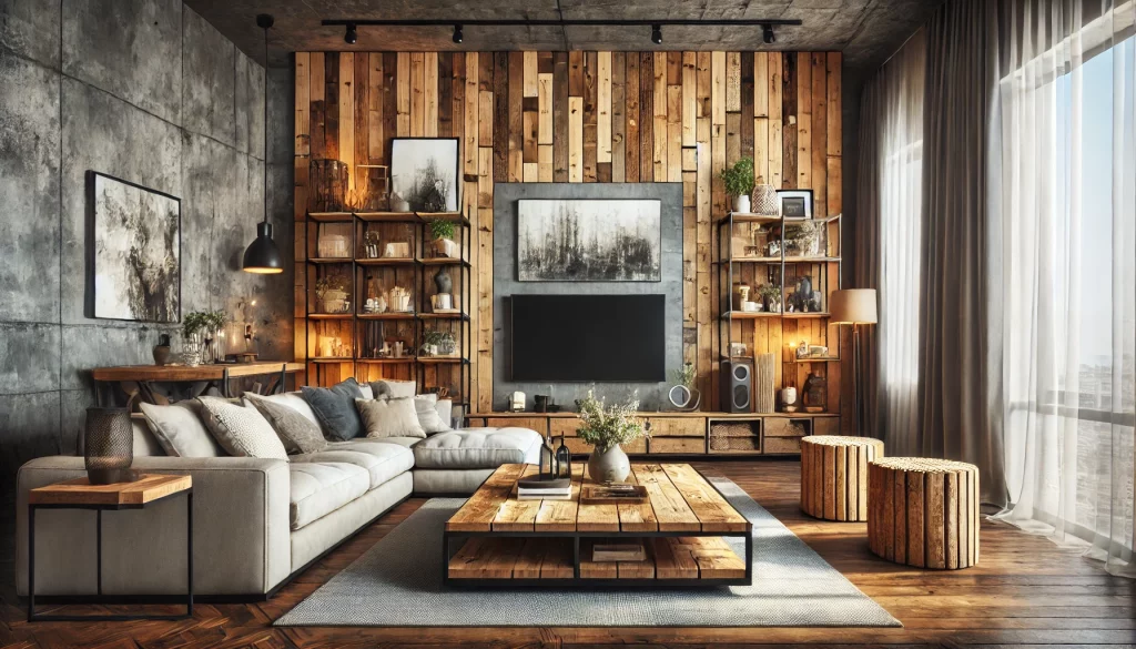 Living Room With Utilize Reclaimed Wood - 04