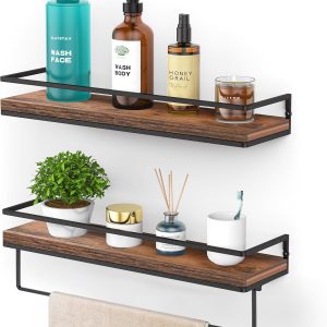 Rustic Floating Shelves Set with Towel Bar