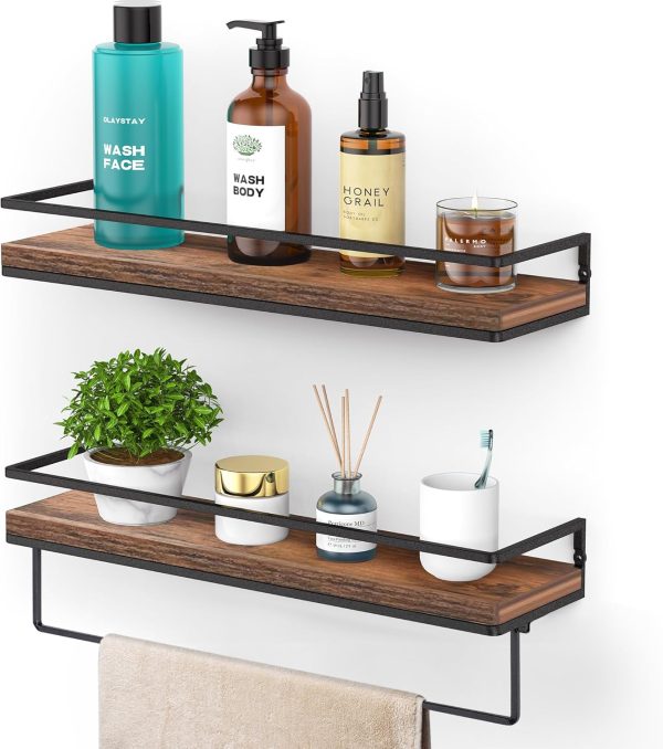 Rustic Floating Shelves Set with Towel Bar