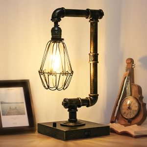 Steampunk Industrial Table Lamp with USB Port tables